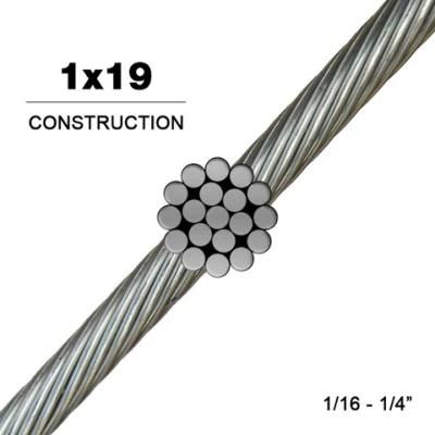 AISI304/316 Steel Wire Rope Stainless 1X19 10mm 12mm 20mm