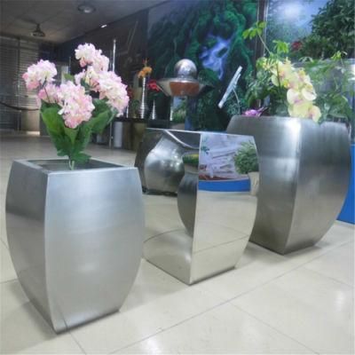 Outdoor Metal Planter Sliver Polishing Design Flower Pot Stainless Steel Planter