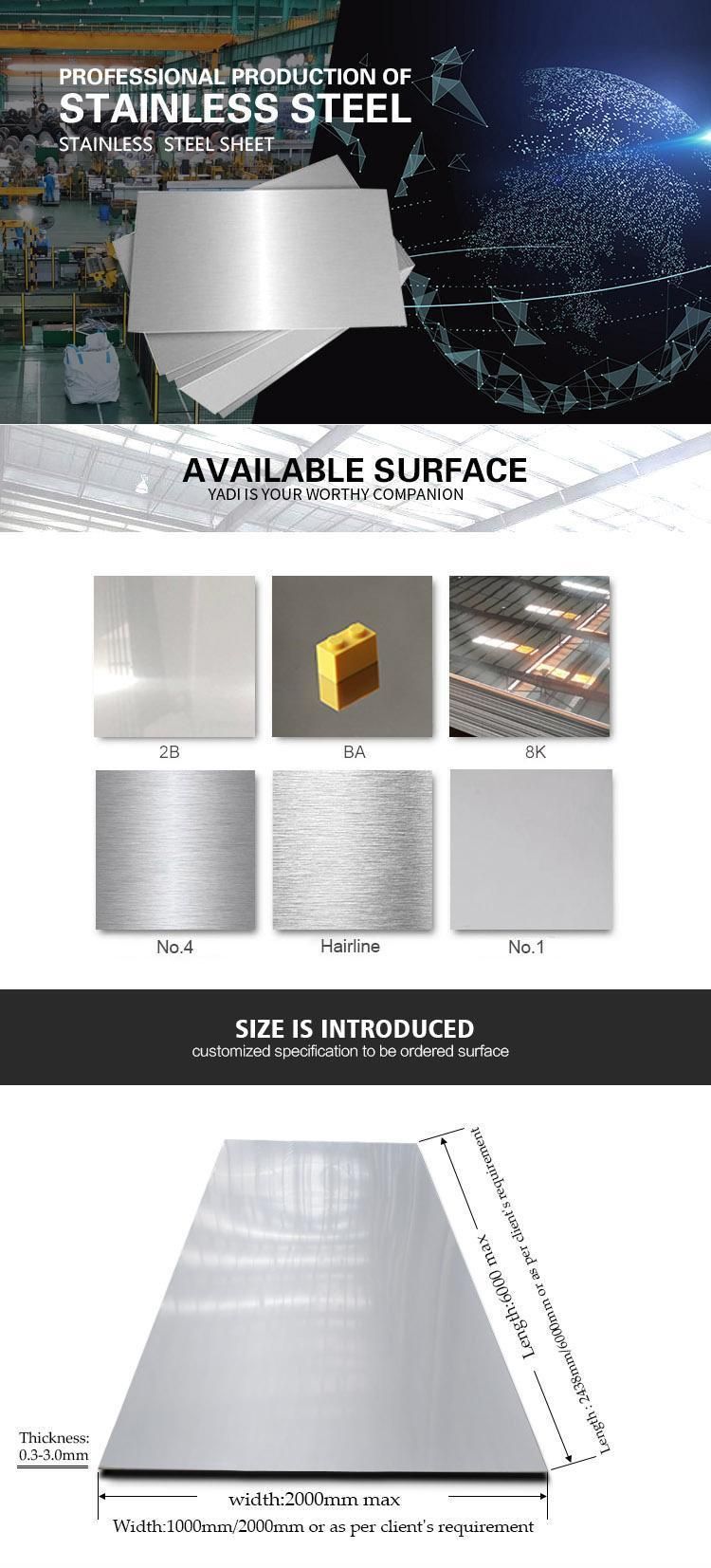 Grade 201 202 AISI 304 304L 316 316L 316ti Stainless Steel Sheet for Construction