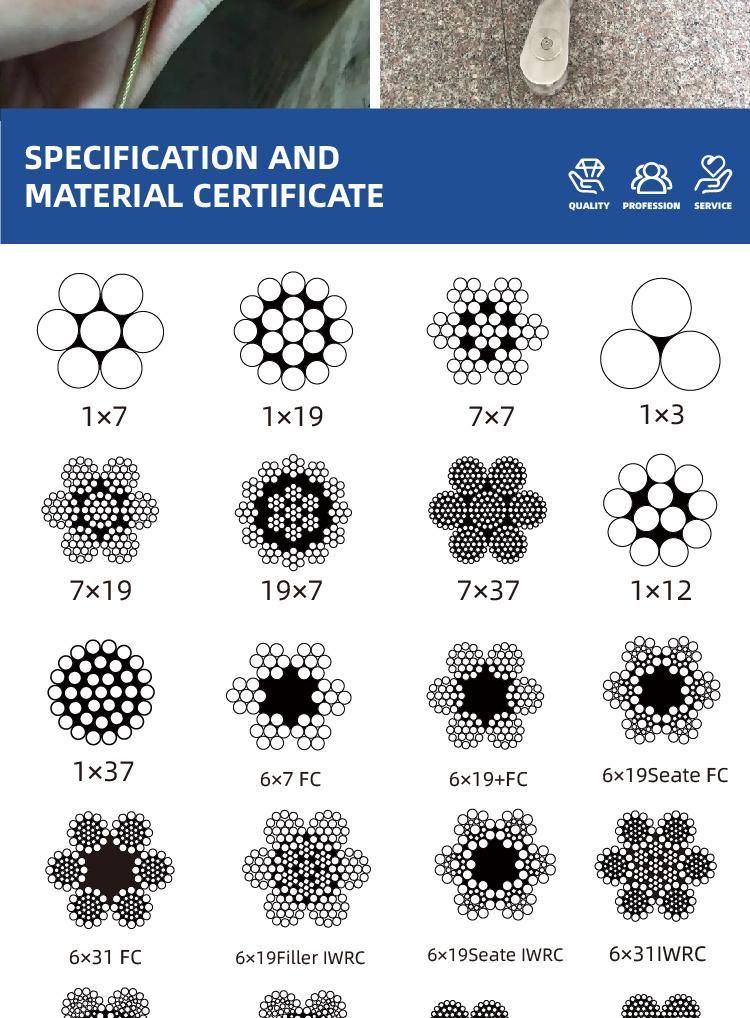 Manufacture 304 Stainless Steel Wire Rope 1.5mm 7*19 Wire Steel Cable