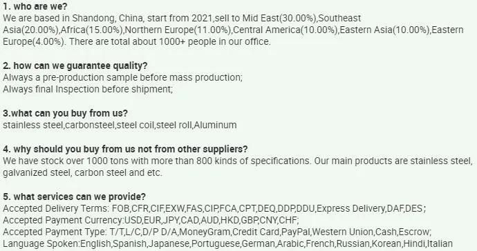 Factory Directly Supply Planchas De Acero Inoxidable Stainless Steel Sheet 201 304 316 409 Plate/Sheet/Coil/Strip