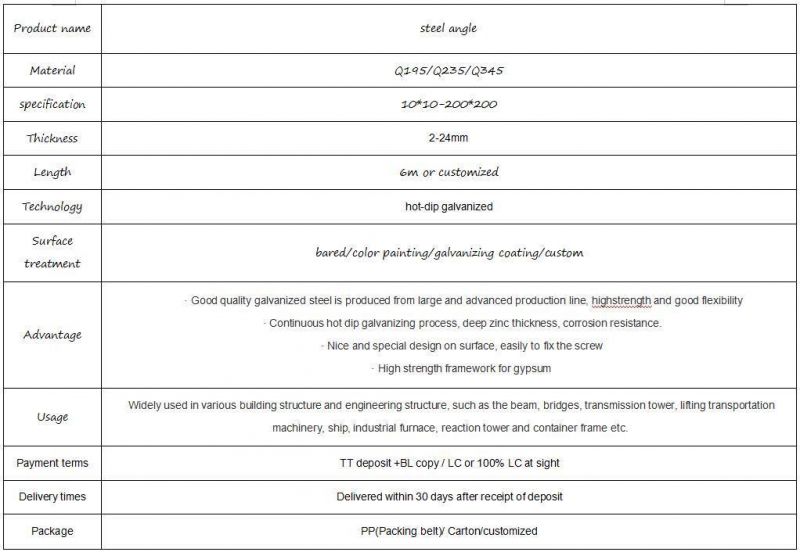 Q235 Equal Galvanized Angle Steel for Construction