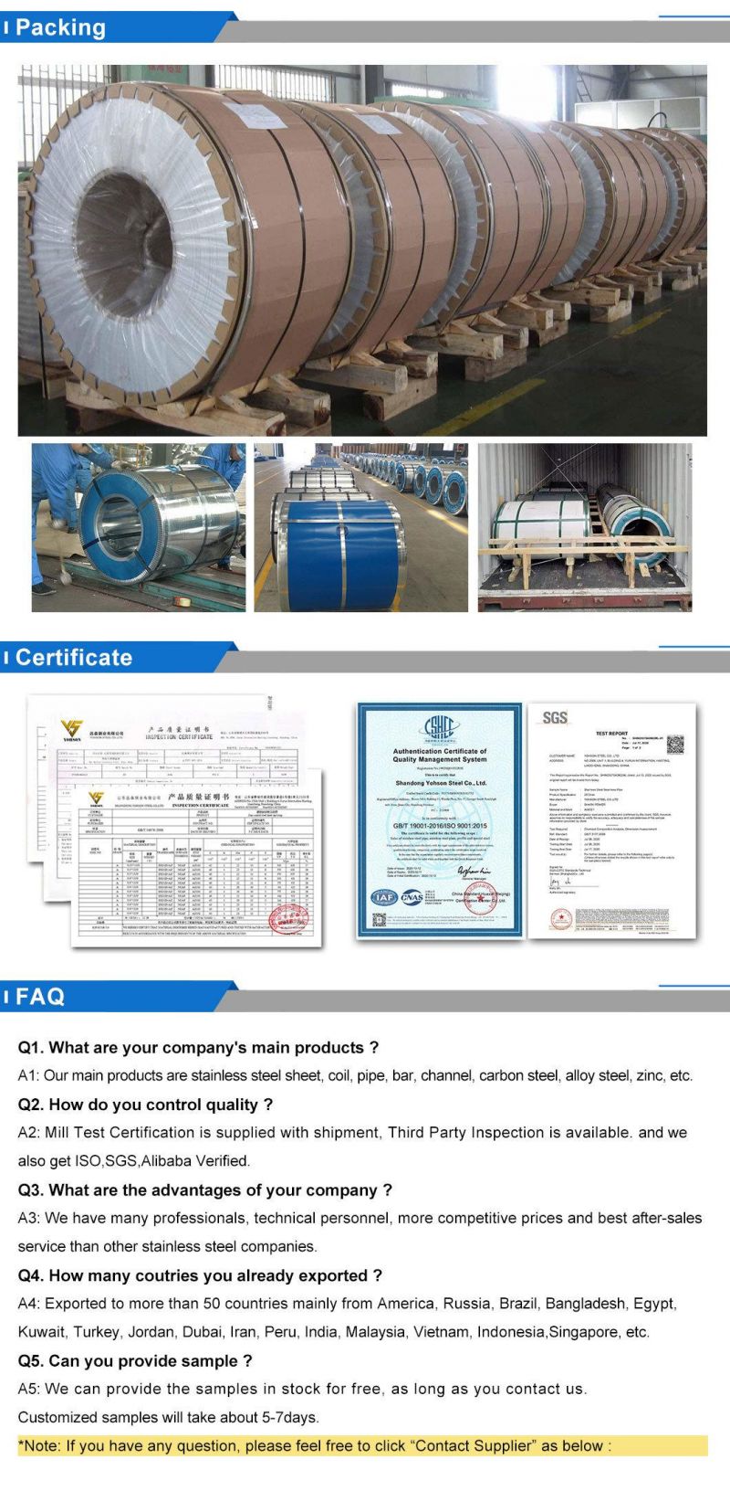 Factory Direct Cold Rolled 201 301 304 314 316L Stainless Steel Coil/Strip