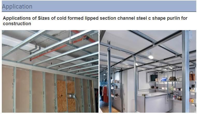 Sizes of Cold Formed Lipped Section Channel Steel C Shape Purlin for Construction