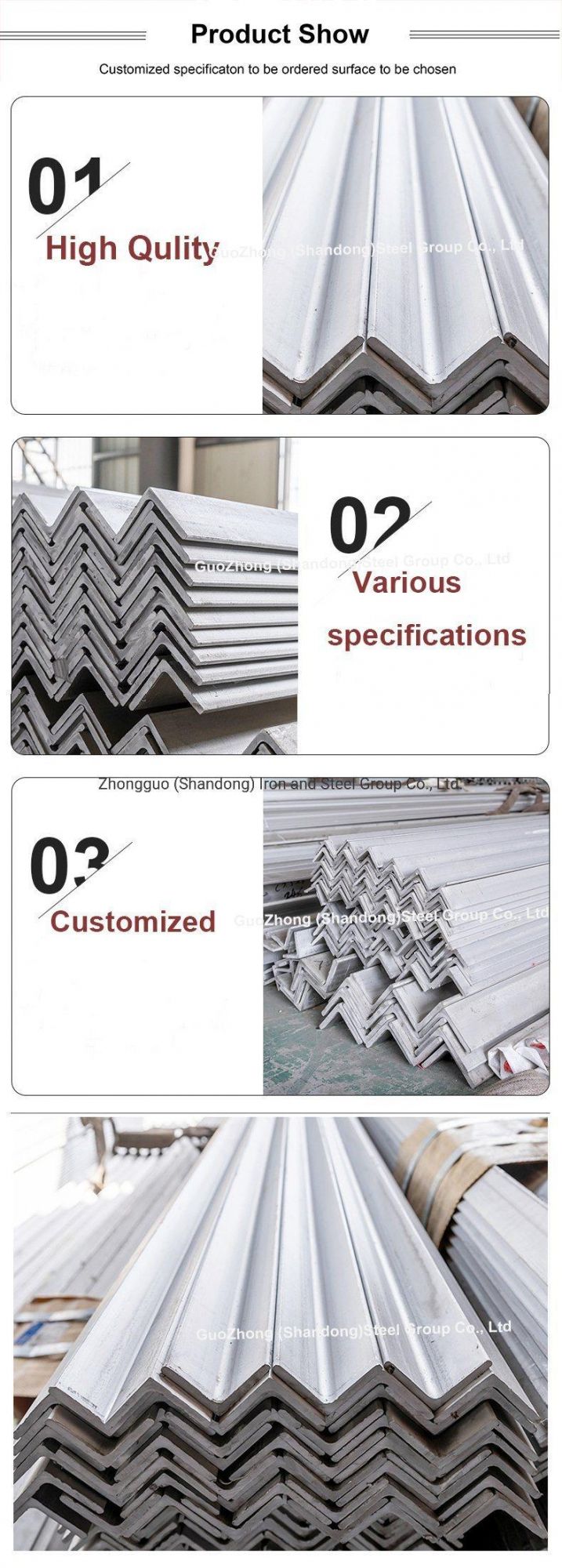 Equal/Uneual Stainless Angle Guozhong Hot Rolled Stainless Steel Angle for Sale