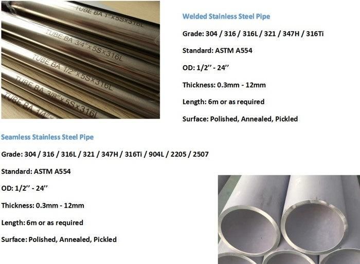 Stainless Steel Tube and Pipes (304 316 316L 321 201)