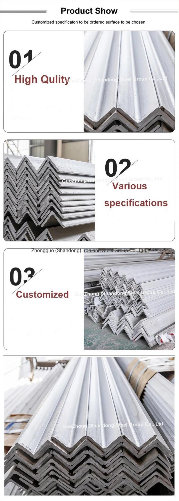 Customized Stainless Steel Angle Guozhong Hot Rolled Stainless Steel Angle with Good Price