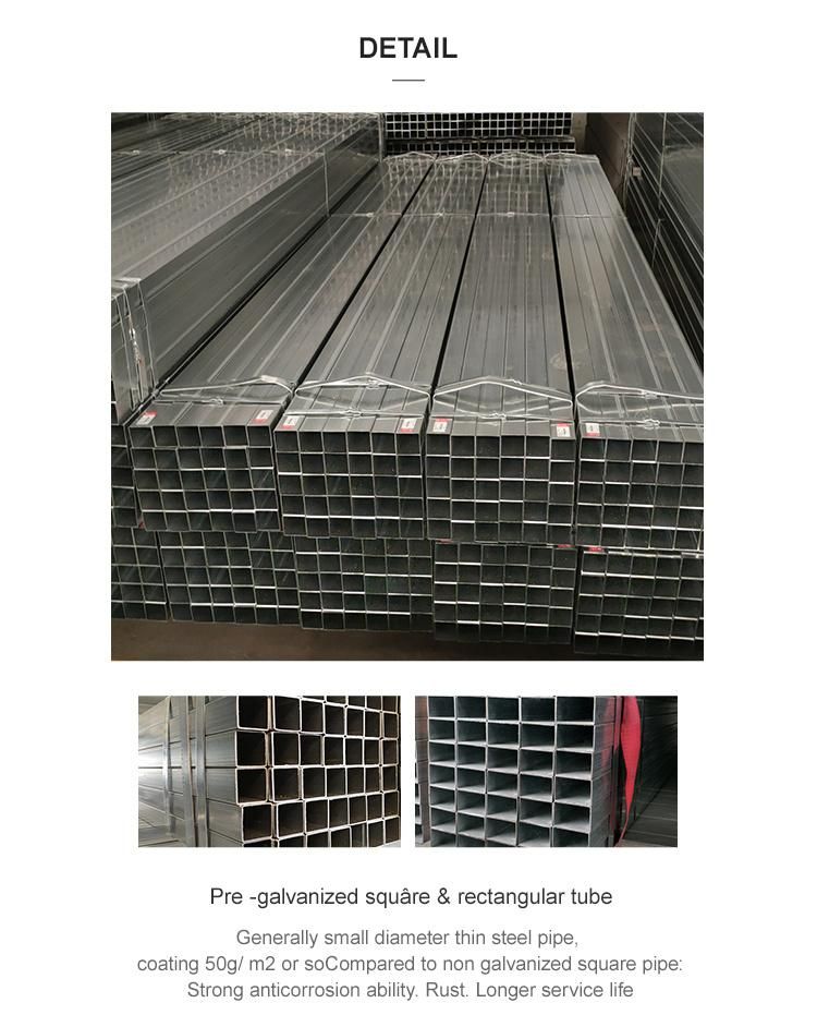 DN50 40X40 Hot Dipped Galvanized/Pre-Galvanized Steel Pipe Ms Square Tube for Agriculture