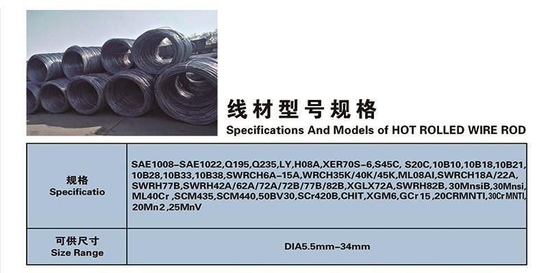 5.5mm 6.5mm SAE1008 Low Carbon Prime Hot Rolled Steel Wire