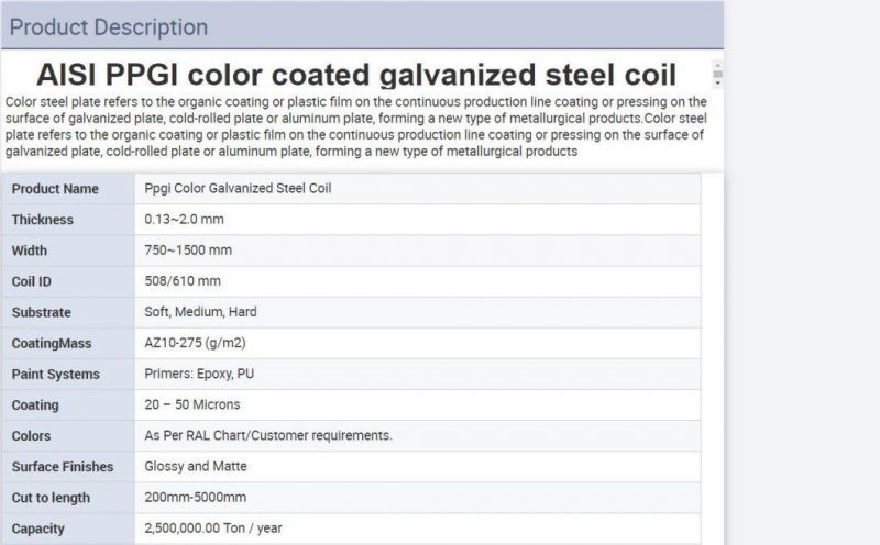 Color Coating Steel or Pre Painted Galvanized and Galvalume Steel Coil