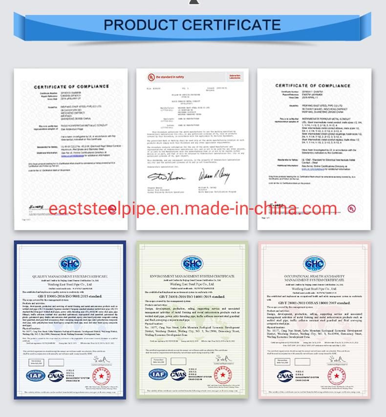 UL Certificate Galvanized Threaded 1 2 3 4 Inch Rigid Rsc Rmc Rgs Grc IMC Steel Metal Metallic Conduit/Tubos/Tuberia/Pipe