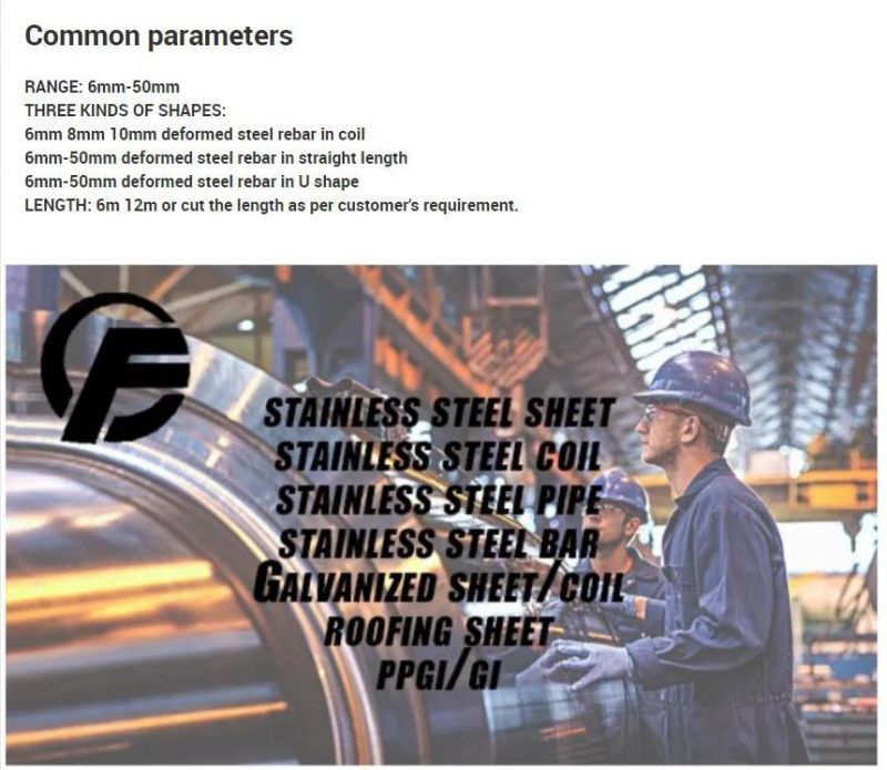 Hot Rolled HRB335 HRB500 Medium-High /Low-Carbon Reinforance Deformed Steel Rebar for Force/Hang Construction Bar