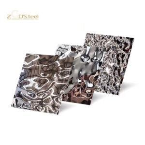 201 304 316 0.3mm 0.8mm PVD Color Mirror Water Ripple Stamped Stainless Steel Color Sheet for Wall Decoration