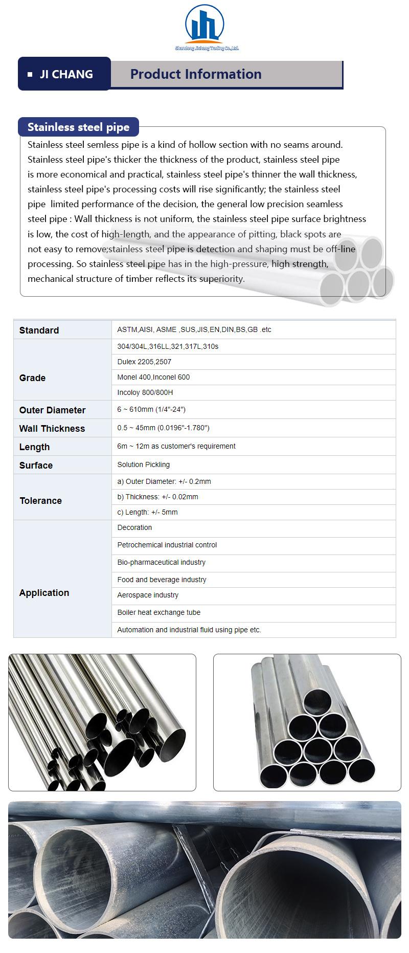 2 Inch 2mm Thick Stainless Steel Pipe 304 Manufacturer Bright Ss AISI ASTM A554 Seamless Welded 201 304 316L Stainless Steel Tube Steel Pipes Price