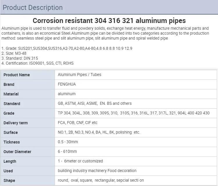 Wholesale Price 2024 5052 6061 6063 6082 7075 and Other Types of Aluminum Pipe