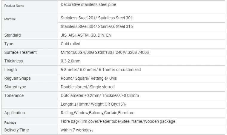 ASTM Round/Square/Rectangular Ss 201 304 316 310S 316ti 309S 409 904 430 Brushed/Mirror Polished Seamless/Welded Stainless Stee Tube