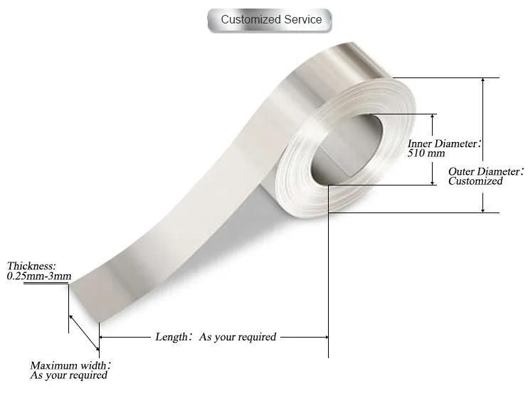 China Cold Rolled AISI 201 301 304 316 316L 410 420 421 430 439 Stainless Steel Coil Strip with 0.1mm 0.2mm 0.3mm 1mm 2mm 3mm Thick