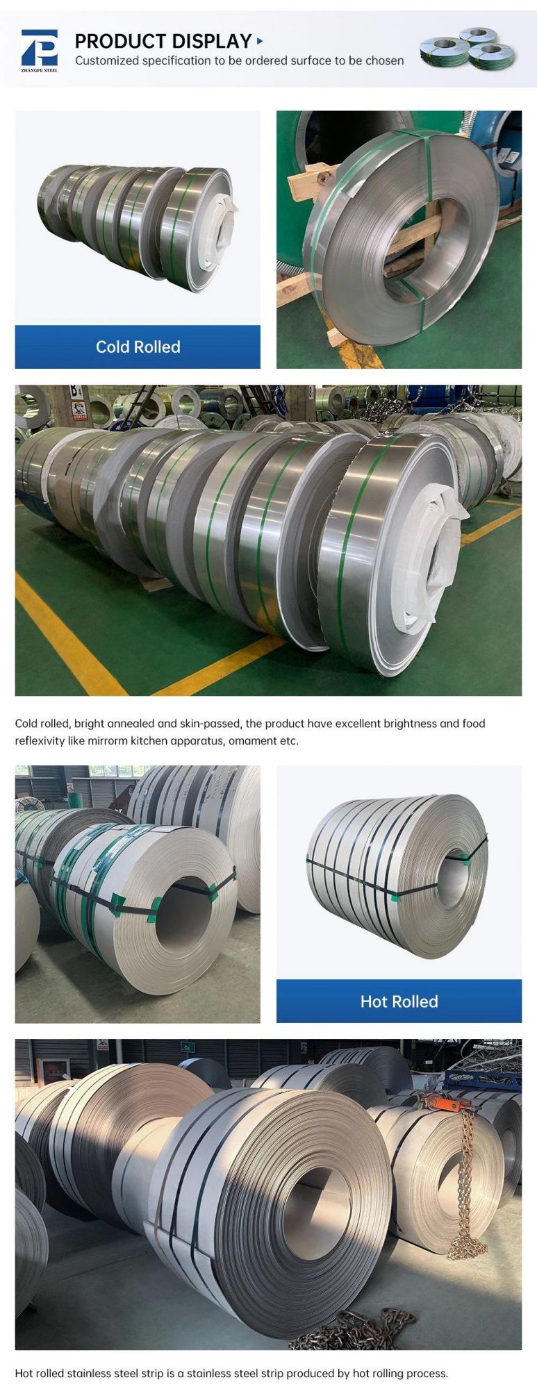 Aiyia Ss Steel Coil Sheet Plate Strip Grade 201 202 204 301 302 304 306 321 308 310 316 410 430 904L 2b Ba Stainless Steel Coil