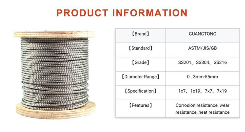 The High Quality 7X19 1.2mm 304 Stainless Steel Wire Rope for Construction