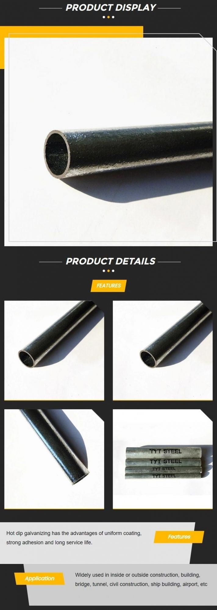 Hot DIP Galvanized Q235B Q345b ERW Welded Round Steel Pipe