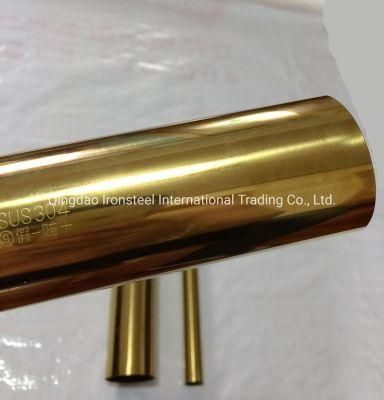 ASTM A554 TP304L 4K/8K Polishing Golden Plated Stainless Steel Pipe Decorative Tube Ornamental Pipes Handrail Tube
