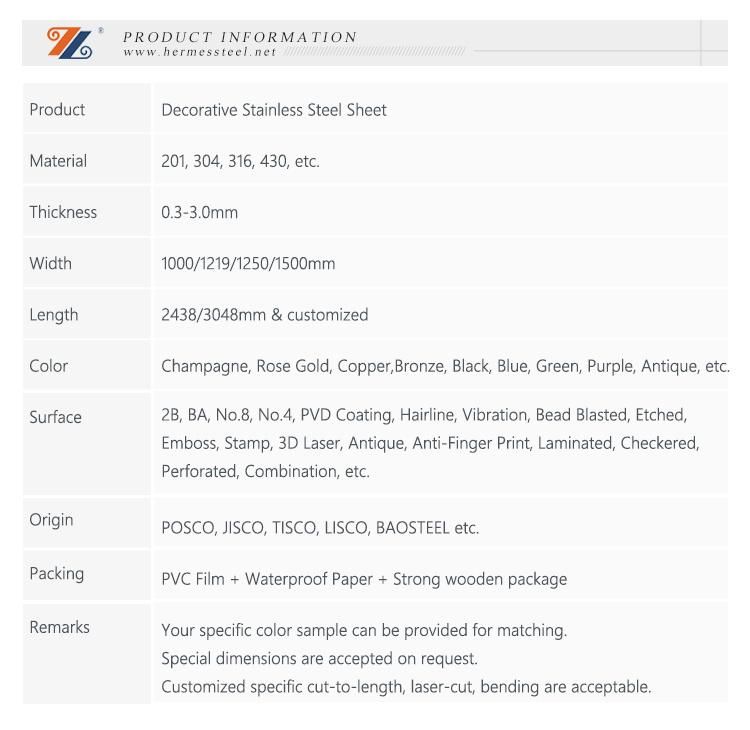 Rose Gold Hairline Stainless Steel Sheet Hongwang Brand Popular in Middle-East Market