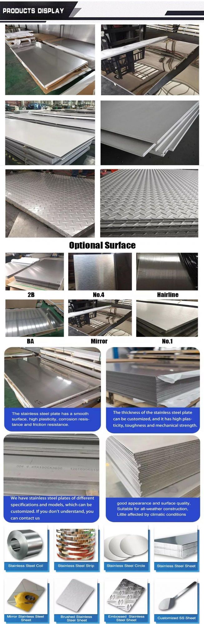 Tisco Factory Wholesale ASTM AISI 201 202 316 316L 410 409 430 321 304L 304 Stainless Steel Plate