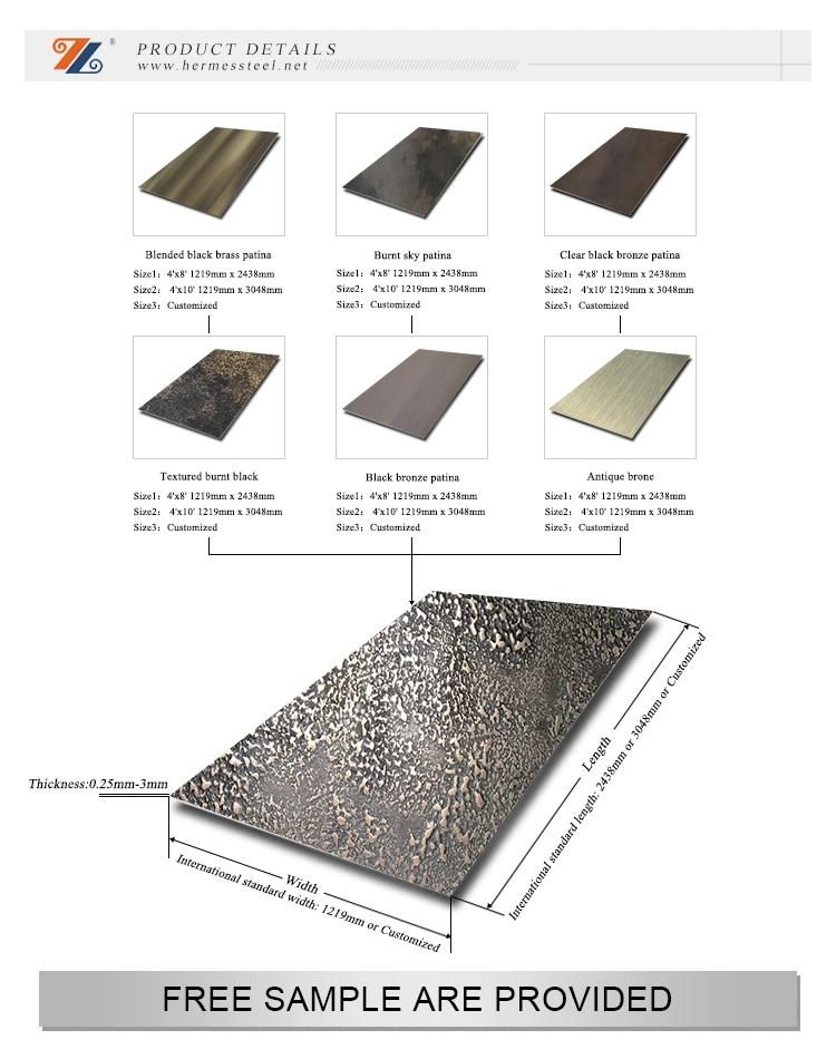 2020 Hongwang Top Sales Grade 201 304 Bronze Antique Hairline Stainless Steel Sheet for Decoration
