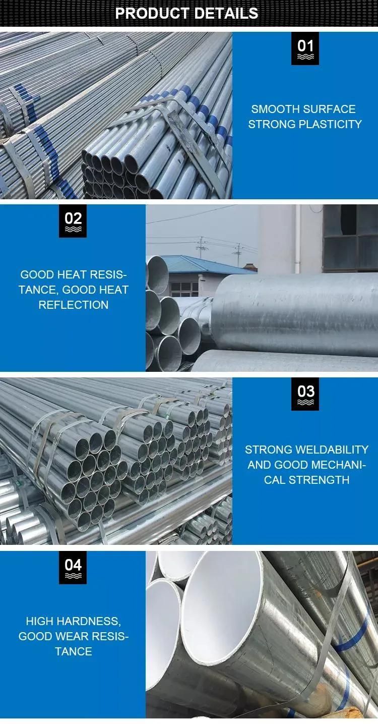 ASTM Standard Gi/Gl Round Tubes 201 202 304 316 Carbon Steel Q235 Q195 S355 Hot Dipped Galvanized Round Pipe