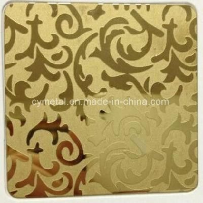 Decorative Material 8K Gold Color Flower Design Etching Stainless Steel Sheet