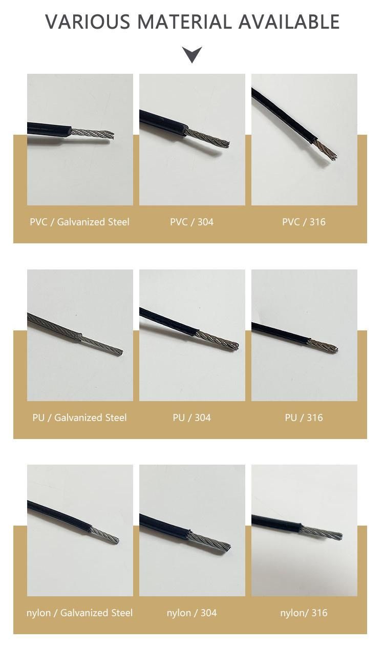 Black Color China Manufacture 7X7 Plastic PVC Coated Steel Wire Rope