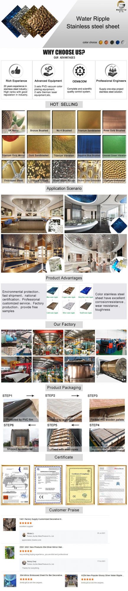 Ef161 Original Factory Wall Ceiling Decorations 3D Wall Silver Mirror Middle Water Ripple Stainless Steel Sheets