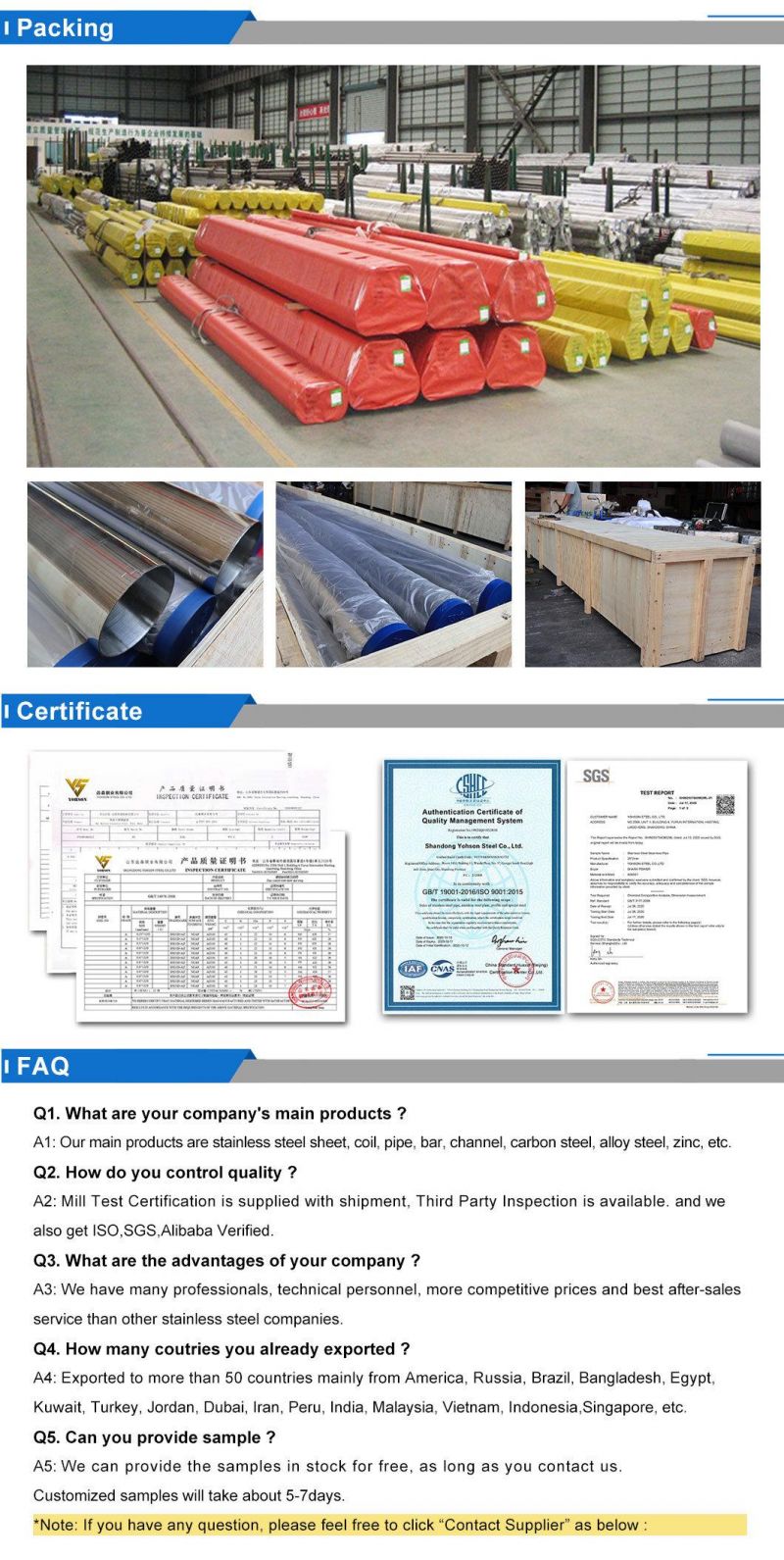 Cold Draw Seamless/ ERW Welded Pipe/ ASTM A312 304 316L Stainless Steel Pipe