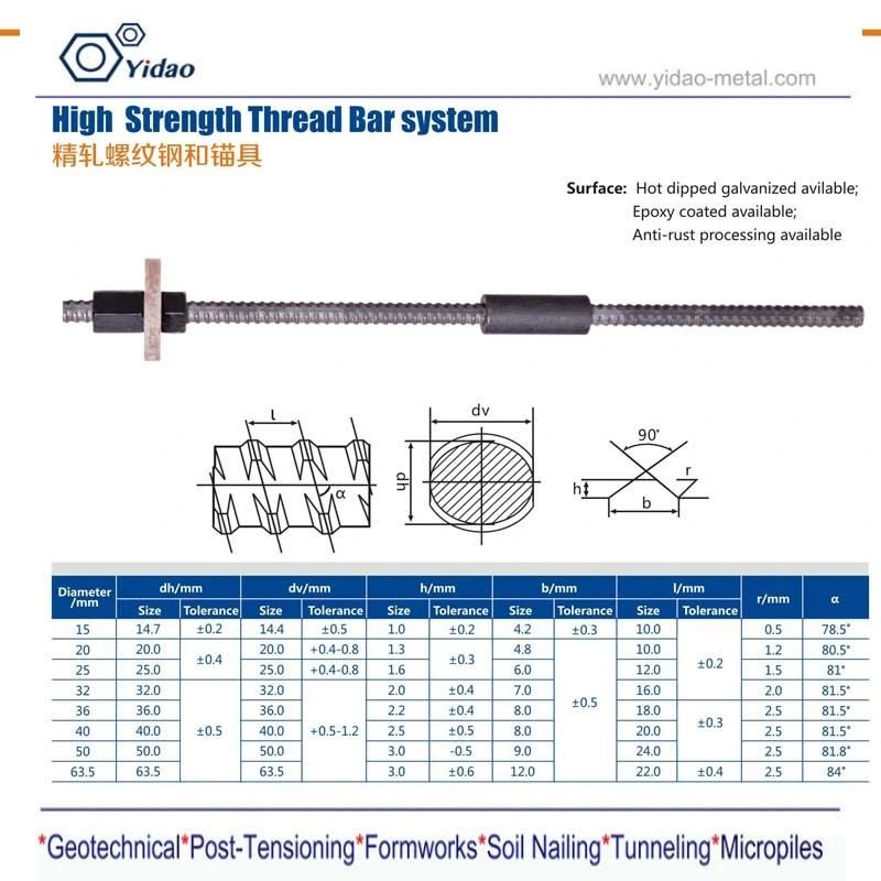 Psb930MPa Screw Thread Steel Bar for Bridge Construction