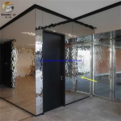Ef170 Hotel Decoration Projects Ceiling 3D Panels Silver Mirror Embossed Water Ripple Stainless Steel Sheets