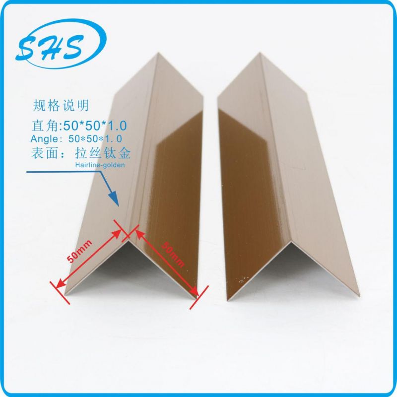 Stainless Steel V-Shape Angle Trims with Ti-Golden Color 800 G Mirror Finish as Accessories for Tile Corners and Wall Corners