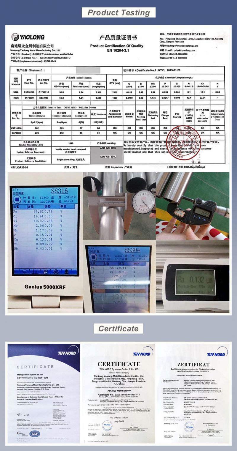 ASTM A554 En 10296-2 SUS 201 304 304L 309 316 316L Welded/Seamless Tube Decorative Stainless Steel Pipe