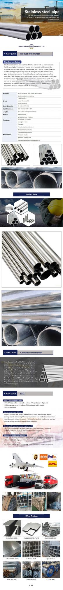 Tube Stainless Steel Pipe 304 Ss Tube Price Stainless Steel Pipe Processing China Factory