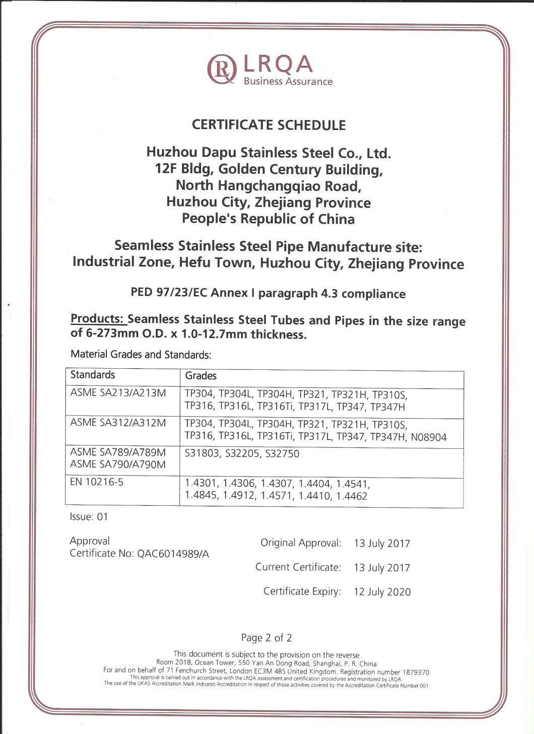 304/304L/316316L/347/32750/32760/904L A312 A269 A790 A789 Stainless Steel Pipe Welded Pipe Seamless Pipe