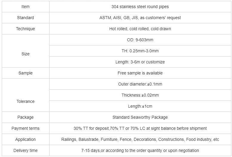 304 Stainless Steel Round Pipes