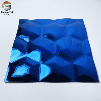 Ef298 Original Factory Hotel Decoration Ceiling 3D Panels Rose Gold Hairline Square Diamond Embossing Stainless Steel Plates
