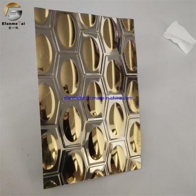 Ef252 Original Factory Hotel Decoration Panels 304 Double Color Egg Shape PVD Plating 3D Embossing Metel Sheets