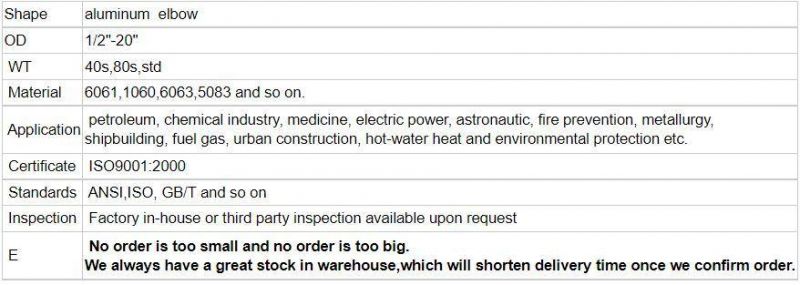 4 Inch Sch40 Long Radius Seamless 90 Degree Aluminum 6061 Pipe Elbows