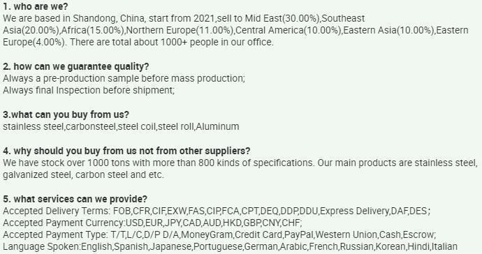 Factory Direct Supply Stainless Steel 201 304 316 409 Tp321 Plate/Sheet Price