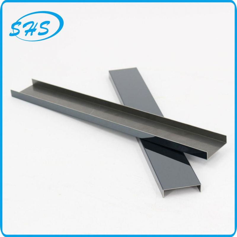 Stainless Steel U-Shape Profile with Ti-Black 800 G Mirror Finish as Glass Material for Glass Holding and Constructing