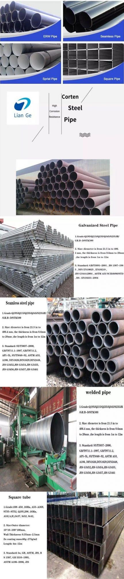 20# 45#Sch40 Sch80 4 Inch 8 Inch 12 Inch 13 Inch Mild ASTM A106 Gr. B Seamless Carbon Steel Pipe Price Per Meter