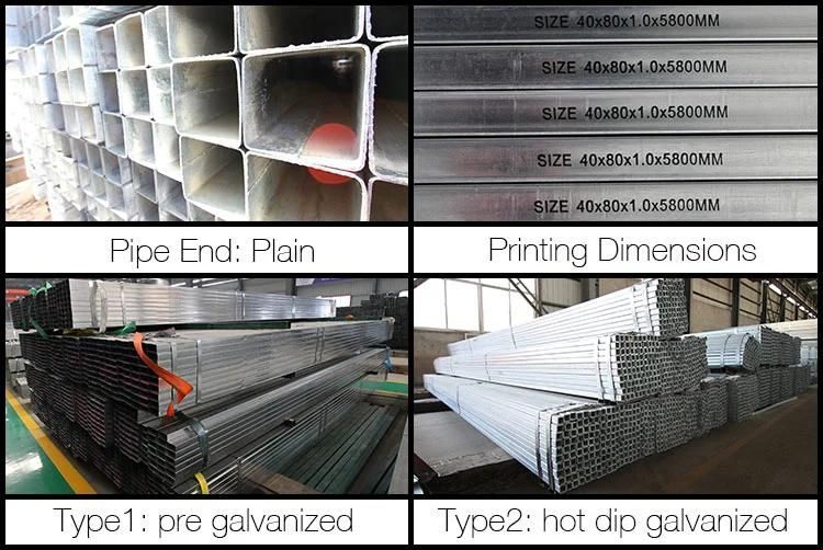 1.0mm Thick Galvanized Square/ Rectangular Hollow Section Tube