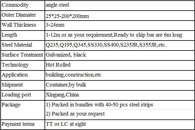 25*25 Angle Bar Ms Steels ASTM Angle Steel Frame