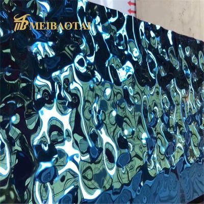 Stamped Mirror Finished Water Ripple PVD Blue Silver Gold Coated Four Feet 0.75mm Wall Ceiling Decorative Plate 201 Stainless Steel Sheet