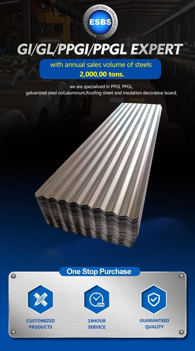 ASTM A792 G550 22/24/26/30/35 Gauge Az40 Az150 Afp Blue Color 55% Aluminium Zinc Alloy Steel Gl Sheet Aluzinc Corrugated Roofing Galvalume Roof Metal Sheet